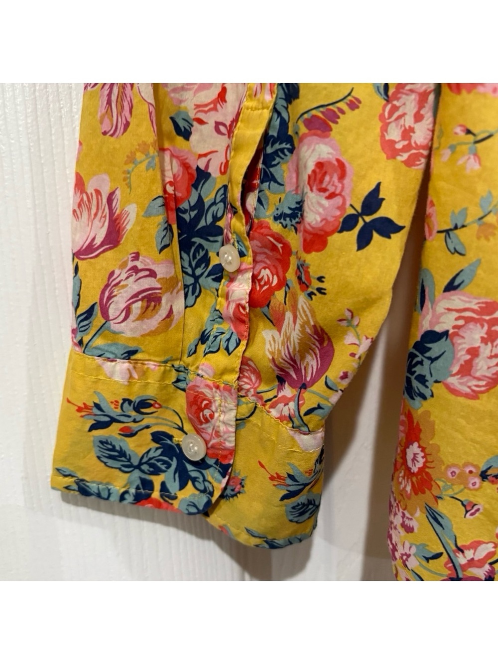 J. Crew Liberty Floral Cotton Blouse Size 10 Yellow Pink - Picture 9 of 15